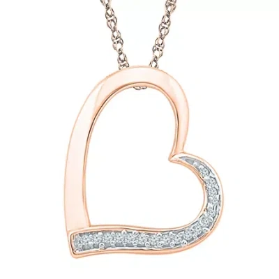 Fine Jewelry Womens Diamond Accent Natural White Diamond 10k Gold Heart 18 Inch Pendant Necklace In Transparent