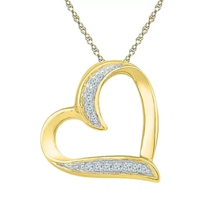Fine Jewelry Womens Diamond Accent Natural White Diamond 10k Gold Heart 18 Inch Pendant Necklace In Transparent