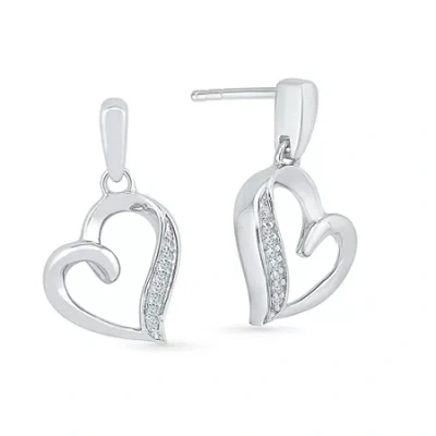 Fine Jewelry Womens Diamond Accent Natural White Diamond 10k Gold Heart Drop Earrings In Transparent