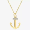 Fine Jewelry Womens Diamond Accent Natural White Diamond 18k Gold Over Silver Anchor 18 Inch Pendant Necklace In Transparent