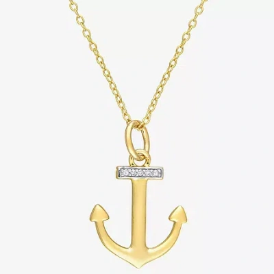 Fine Jewelry Womens Diamond Accent Natural White Diamond 18k Gold Over Silver Anchor 18 Inch Pendant Necklace In Transparent