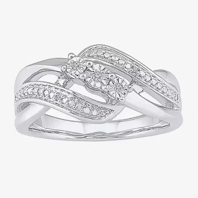 Fine Jewelry Womens Diamond Accent Natural White Diamond Sterling Silver Crossover Cocktail Ring In Transparent