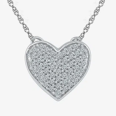 Fine Jewelry Womens Diamond Accent Natural White Diamond Sterling Silver Heart 18 Inch Pendant Necklace In Transparent