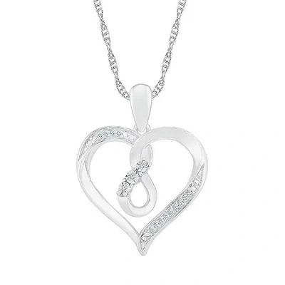 Fine Jewelry Womens Diamond Accent Natural White Diamond Sterling Silver Heart 18 Inch Pendant Necklace In Transparent