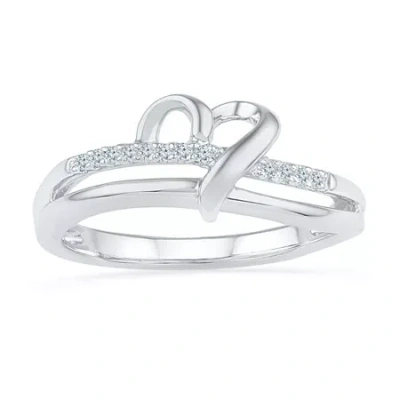 Fine Jewelry Womens Diamond Accent Natural White Diamond Sterling Silver Heart Cocktail Ring In Transparent
