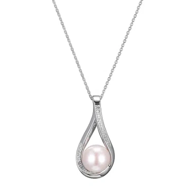 Fine Jewelry Womens Diamond Accent White Cultured Freshwater Pearl Sterling Silver 18 Inch Pendant Necklace In Transparent