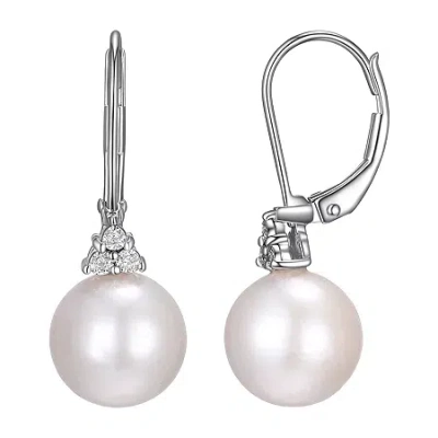 Fine Jewelry Womens Diamond Accent White Cultured Freshwater Pearl Sterling Silver Ball Drop Earrings In Transparent