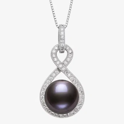 Fine Jewelry Womens Dyed Black Cultured Freshwater Pearl Sterling Silver Infinity 18 Inch Pendant Necklace