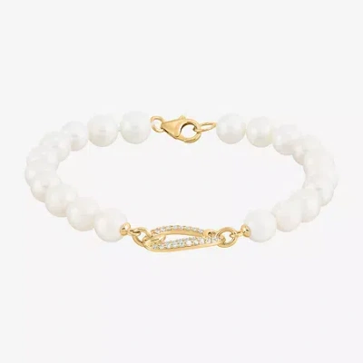 Fine Jewelry Womens Dyed White Cultured Freshwater Pearl 14k Gold Over Silver Strand Bracelet In Transparent