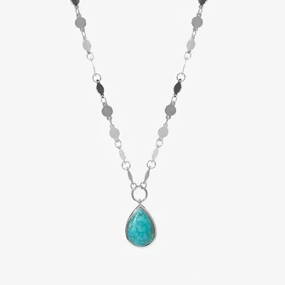 Fine Jewelry Womens Enhanced Blue Turquoise Sterling Silver 16 Inch Pendant Necklace