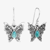 Fine Jewelry Womens Enhanced Blue Turquoise Sterling Silver Butterfly Drop Earrings In Transparent