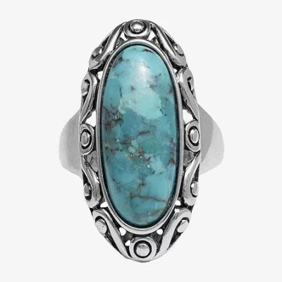 Fine Jewelry Womens Enhanced Blue Turquoise Sterling Silver Cocktail Ring