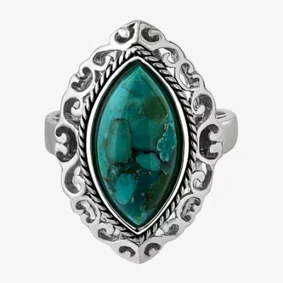 Fine Jewelry Womens Enhanced Blue Turquoise Sterling Silver Cocktail Ring