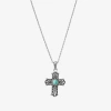 Fine Jewelry Womens Enhanced Blue Turquoise Sterling Silver Cross 18 Inch Pendant Necklace In Transparent