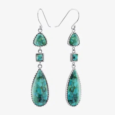 Fine Jewelry Womens Enhanced Blue Turquoise Sterling Silver Drop Earrings In Transparent