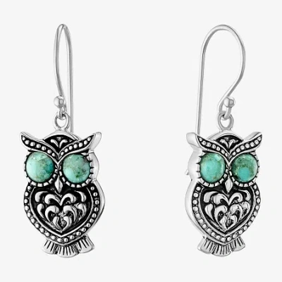 Fine Jewelry Womens Enhanced Blue Turquoise Sterling Silver Drop Earrings In Transparent