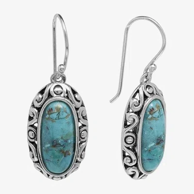 Fine Jewelry Womens Enhanced Blue Turquoise Sterling Silver Drop Earrings In Transparent