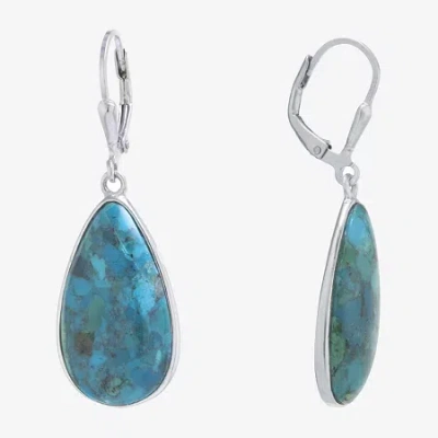 Fine Jewelry Womens Enhanced Blue Turquoise Sterling Silver Drop Earrings In Transparent