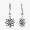 Fine Jewelry Womens Enhanced Blue Turquoise Sterling Silver Flower Drop Earrings In Transparent