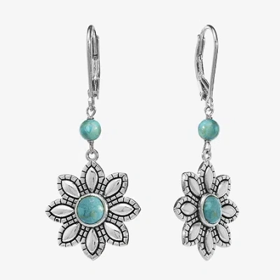 Fine Jewelry Womens Enhanced Blue Turquoise Sterling Silver Flower Drop Earrings In Transparent