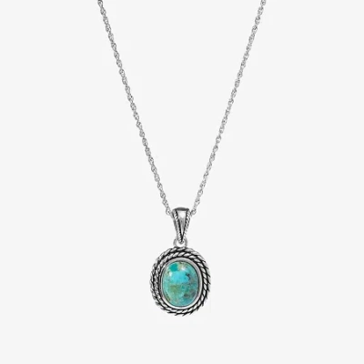 Fine Jewelry Womens Enhanced Blue Turquoise Sterling Silver Oval 18 Inch Pendant Necklace In Transparent