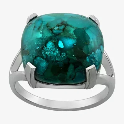 Fine Jewelry Womens Enhanced Blue Turquoise Sterling Silver Oval Cocktail Ring