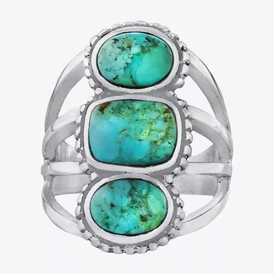 Fine Jewelry Womens Enhanced Blue Turquoise Sterling Silver Oval Cocktail Ring