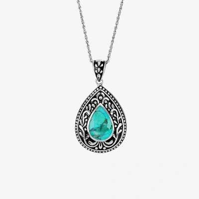 Fine Jewelry Womens Enhanced Blue Turquoise Sterling Silver Pear 18 Inch Pendant Necklace