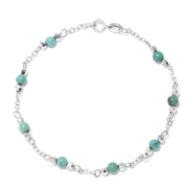 Fine Jewelry Womens Enhanced Blue Turquoise Sterling Silver Round Beaded Bracelet In Multi