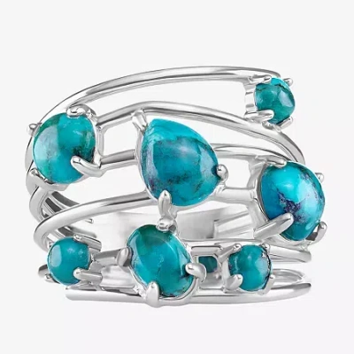 Fine Jewelry Womens Enhanced Blue Turquoise Sterling Silver Round Cocktail Ring