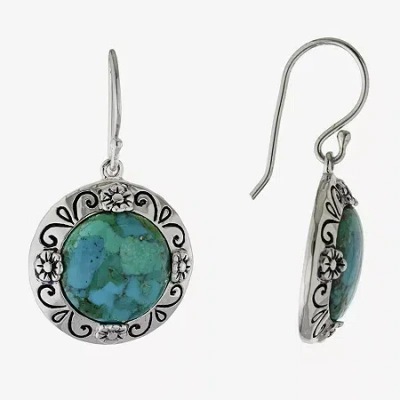 Fine Jewelry Womens Enhanced Blue Turquoise Sterling Silver Round Drop Earrings In Transparent