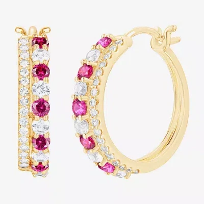 Fine Jewelry Womens Gemstone 14k Gold Over Silver 20mm Hoop Earrings In Red
