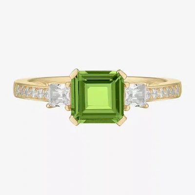 Fine Jewelry Womens Gemstone 14k Gold Over Silver Halo Delicate Cocktail Ring In Green