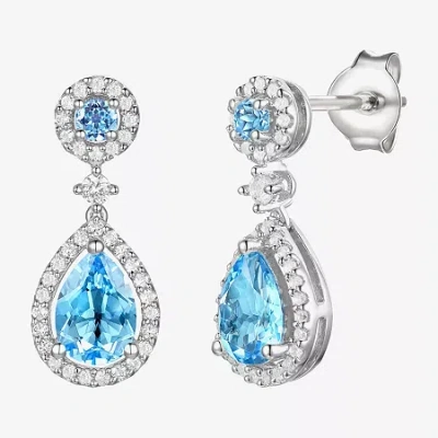 Fine Jewelry Womens Gemstone 14k Gold Over Silver Pear Drop Earrings In Blue