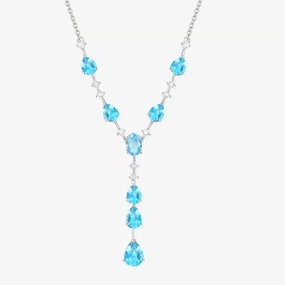 Fine Jewelry Womens Gemstone 14k Gold Over Silver Y Necklace In Blue