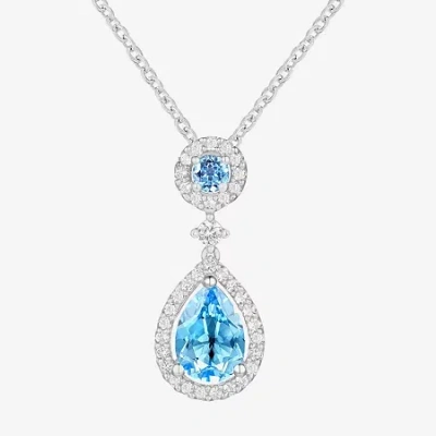 Fine Jewelry Womens Gemstone 14k Rose Gold Over Silver Pear Pendant Necklace In Blue