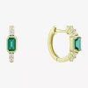 Fine Jewelry Womens Gemstone 14k Vermeil 14mm Hoop Earrings In Green