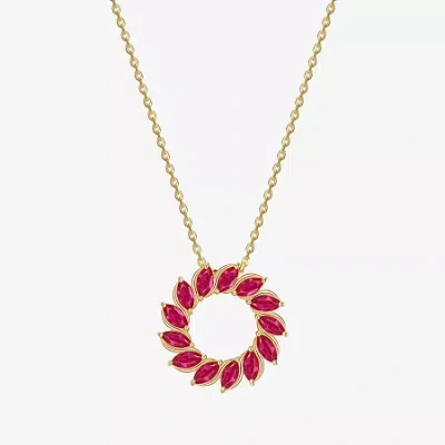 Fine Jewelry Womens Gemstone 18k Gold Over Silver Circle Pendant Necklace In Red