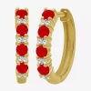 Fine Jewelry Womens Gemstone & 1/10 Ct. T.w. Natural Diamond 10k Gold 15.4mm Hoop Earrings In Red