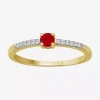 Fine Jewelry Womens Gemstone & 1/10 Ct. T.w. Natural Diamond 10k Gold Cocktail Ring In Red