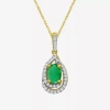 Fine Jewelry Womens Gemstone & 1/10 Ct. T.w. Natural Diamond 10k Gold Oval 18 Inch Pendant Necklace In Green