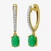 Fine Jewelry Womens Gemstone & 1/10 Ct. T.w. Natural Diamond 10k Gold Oval Drop Earrings In Green
