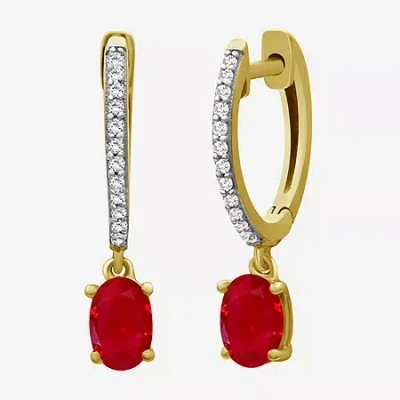Fine Jewelry Womens Gemstone & 1/10 Ct. T.w. Natural Diamond 10k Gold Oval Drop Earrings In Red