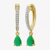 Fine Jewelry Womens Gemstone & 1/10 Ct. T.w. Natural Diamond 10k Gold Pear Drop Earrings In Green
