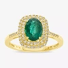 Fine Jewelry Womens Gemstone & 1/3 Ct. T.w. Diamond 10k Gold Cocktail Ring In Green