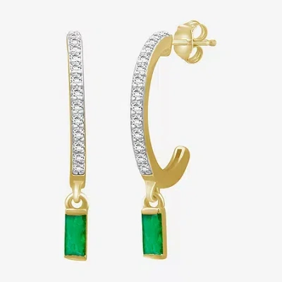 Fine Jewelry Womens Gemstone & 1/4 Ct. T.w. Natural Diamond 10k Gold Drop Earrings In Green
