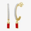 Fine Jewelry Womens Gemstone & 1/4 Ct. T.w. Natural Diamond 10k Gold Drop Earrings In Red