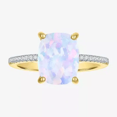 Fine Jewelry Womens Gemstone & 1/5 Ct. T.w. Lab-grown Diamonds 14k Gold Over Silver Sterling Silver Cushion Side  In Multi