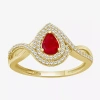 Fine Jewelry Womens Gemstone & 1/5 Ct. T.w. Natural Diamond 10k Gold Pear Cocktail Ring In Red