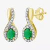 Fine Jewelry Womens Gemstone & 1/6 Ct. T.w. Natural Diamond 10k Gold Oval Drop Earrings In Green